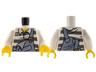 Torso Sand Blue Overalls with Copper Buckles over Prison Uniform Shirt with Buttons and Dark Bluish Gray Stripes, Yellow Neck Pattern / White Arms / Yellow Hands