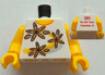 Torso Shirt with Orange Collar and 3 Flowers over Yellow and Silver Curved Stripes, '2011 The LEGO Store Pleasanton, CA' on Back Pattern / Yellow Arms / Yellow Hands
