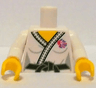 Torso Female Judo Uniform Jacket with Stitching on Hem and Blue and Red Team GB Logo, Black Belt with Knot, Yellow Neck, Lion Head on Back Pattern / White Arms / Yellow Hands