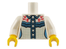 Torso Female Western Shirt with Medium Blue Buttons, Fringe, and Trim, Light Aqua Grid, and Stitched Red Roses Pattern / White Arms / Yellow Hands