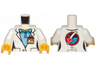 Torso Female Lab Coat over Medium Blue Shirt, ID Badge on Front, Space Shuttle Logo on Back Pattern / White Arms / Yellow Hands