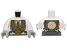 Torso Ninjago Robe with Gray and Gold Trim, Silver Dragons and Gold Flower Symbols Pattern / White Arms / Light Bluish Gray Hands