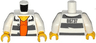 Torso Town Prisoner Number 86737, Dark Bluish Gray Stripes, Orange Shirt Pattern / White Arms / Yellow Hands