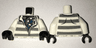 Torso Town Prisoner Open Collar, Number 706, Dark Bluish Gray Stripes, Mechanical Pattern / White Arms / Black Hands