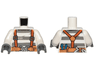 Torso Town Prisoner Number 621, Gray Stripes, Suspenders and Belt with Pliers and Rope Pattern / White Arms / Dark Bluish Gray Hand