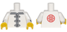 Torso Ninjago Robe with Gray Trim, White Frog Clasps and Red Flower Medallion Pattern / White Arms with Black and Gray Cuffs Pattern / Yellow Hands