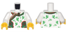 Torso Kimono Robe with Ornate Red and Green Trim, Birds and Flowers Pattern / White Arms / Yellow Hands