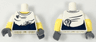 Torso Female T-Shirt with Oil Stains, Dark Blue Sash, Ratchet Tucked in Back Pattern / Yellow Arms with Molded White Short Sleeves Pattern / Dark Bluish Gray Hands
