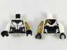 Torso Female Armor, Black Collar and Midriff, Silver Contours, Pearl Gold Left Shoulder Pattern / Pearl Gold Arm Left / White Arm Right / Black Hands