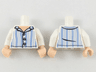 Torso Pajamas Top with Light Nougat Neck, Tan Buttons, Bright Light Blue Vertical Stripes Pattern / White Arms / Light Nougat Hands