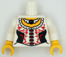 Torso Female Corset with Ruffled Collar, Black Side Panels, and Red Filigree, Necklace with Round Jewel, Yellow Neck Pattern (BAM) / White Arms / Yellow Hands