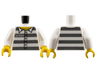 Torso Prison Uniform Shirt with '50380', 6 Buttons, and Dark Bluish Gray Stripes, Hairy Chest, Yellow Neck Pattern / White Arms / Yellow Hands