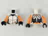 Torso Female Bodysuit, Black Center Seam and Collar, Blue Squares at Neck, Red Squares by Belt Pattern / Orange Arms / Black Hands