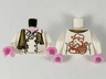 Torso Chef Jacket, Dark Tan Dirty Towel with Dark Bluish Gray Splotches, Dark Red Pigsy Logo on Back Pattern / White Arms / Bright Pink Hands