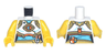 Torso Female Crop Top with Gold Trim, Medium Azure and Orange Crescent Moon Symbol, Bunny Head, and Pouch Pattern / Yellow Arms / Yellow Hands