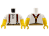 Torso Shirt with 2 Buttons, Dark Red Suspenders with Gold Clasps, Dark Tan Pants Pattern / Yellow Arms with White Short Sleeves, Rolled Pattern / Yellow Hands