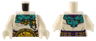 Torso Dark Turquoise Wrap with Ornaments, Round Gold Armor Belt, Bare Skin with Light Bluish Gray Lines Pattern / White Arms / White Hands