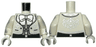 Torso Jacket with Black Buttons, Pockets, Silver Filigree and Bow over Skeleton Torso Pattern / White Arms with Silver Filigree Pattern / White Hands