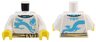 Torso Medium Azure Collar, Dragon, Smoke, and Ninjago Logogram 'TEA' and Tan Belt Pattern / White Arms / Yellow Hands