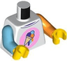 Torso Shirt with Tan Ice Cream Cone with Dark Purple, Medium Azure, and Orange Scoops on Bright Pink Circle Pattern / Orange Arm Left / Medium Azure Arm Right / Yellow Hands