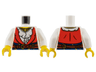 Torso Female Pirate, Red Vest over Ruffled Shirt, Dark Blue Sash with Gold Stripes, Reddish Brown Belt with Buckles, Necklace with Beads and Skull, Yellow Neck Pattern / White Arms / Yellow Hands
