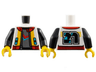 Torso Jacket Open with Silver Zipper, Medium Azure Pockets, Bright Light Orange and Red Trim, and Stylized Black '21' on Back over Dark Bluish Gray Shirt Pattern / Black Arms / Yellow Hands