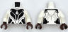 Torso Female Super Hero Costume with Black Armor Panels, Dark Bluish Gray Lines, Silver Logo on Chest Pattern / White Arms / Reddish Brown Hands