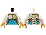 Torso Armor Plates with Gold Ninjago Logogram 'Z' on Front and 'ZANE' on Back over Medium Azure Tunic Pattern / White Arms / Pearl Gold Hands