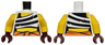 Torso Female Tank Top Cropped with Black Stripes, Orange Knotted Sash, Yellow Neck, Shoulder, and Stomach Pattern / Yellow Arms / Dark Red Hands