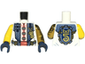 Torso Robe with Sand Blue Hems, Gold Highlighs, Tang Jacket, Coral Sash Pattern / Pearl Gold Arm Left with Armor Pattern / Yellow Arm Right / Dark Blue Hands