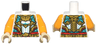 Torso Gold and Dark Turquoise Armor Plates and Clouds, Red Trim and Belt Pattern / Bright Light Orange Arms / Tan Hands