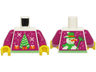 Torso Magenta Knit Fair Isle Holiday Sweater with Bright Green Christmas Tree, Orange Presents, Snowman on Back Pattern (BAM) / Magenta Arms / Yellow Hands