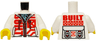 Torso Hoodie with Red Zipper, Drawstrings and 'BUILT', Metallic Light Blue Shirt, Harness Straps on Back Pattern / White Arms / Yellow Hands