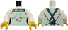 Torso Female Light Aqua Apron with Leaves, Light Nougat Flowers and Dark Pink Strawberries, Dark Turquoise Straps, Beaded Necklace Pattern / White Arms / Yellow Hands