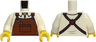 Torso Reddish Brown Apron with Pen in Pocket and Silver Rings over Shirt with Collar and Button, Dark Brown Straps Pattern / White Arms / Yellow Hands