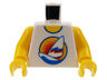 Torso Shirt with Long Surfboard with Sail on Blue Water in Circle Sunset Logo, Yellow Neck Pattern, Inside with Ribs (Reissue) / Yellow Arms / Yellow Hands