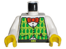 Torso Lime Vest with Pockets and Green Teardrops over Shirt with Buttons, Black Belt with Yellow Buckle, Red Bow Tie, Pen Pattern / White Arms / Yellow Hands