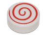 Tile, Round 1 x 1 with Red Spiral Thin Pattern