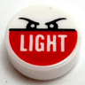 Tile, Round 1 x 1 with Black Angry Eyebrows and Eyes, 'LIGHT' on Red Background Pattern
