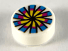 Tile, Round 1 x 1 with Yellow, Magenta and Dark Azure Flower and Chinese Pellet Drum Pattern