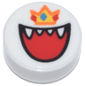 Tile, Round 1 x 1 with Open Mouth with Teeth and Tongue, Orange and Yellow Crown with Red and Blue Diamonds Pattern (Super Mario King Boo)