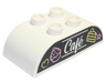 Duplo, Brick 2 x 4 Slope Curved Double with Script 'Café' (Cafe), Bright Light Yellow Cake and Heart, and Bright Pink Cupcake and Star on Black Background Pattern