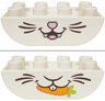 Duplo, Brick 2 x 4 Slope Curved Inverted Double with Cat Mouth, Dark Brown Whiskers, Bright Pink Heart Nose and Tongue, Pointed Teeth / Rabbit with Orange and Lime Carrot Pattern