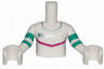 Torso Mini Doll Girl Jumpsuit with Magenta Stripe Pattern, White Arms with Hands with Turquoise Stripes