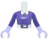 Torso Mini Doll Girl with Dark Purple Bodice, Metallic Pink Dots, Brooch and Belt Buckle Pattern, Lavender Arms with Hands and Dark Purple Long Sleeves
