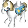 Duplo Horse Baby Foal Pony with Tan Mane and Tail, Medium Azure Saddle with Bright Light Yellow Star, Medium Azure Bridle Pattern