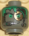 Minifigure, Head Alien with Green Hair, Copper Eyepiece and Headset Pattern