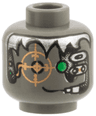 Minifigure, Head Alien with Silver Hair, Copper Eyegrid and Headset Pattern