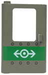 Door 1 x 4 x 5 Train Left, Thin Support at Bottom with Green Stripe, Train Logo and Rivets Pattern