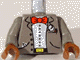 Torso Jacket Open with Buttons and Pockets over White Shirt, Black Belt with Yellow Buckle, Red Bow Tie, Handkerchief, Magnifying Glass, Pen Pattern / Dark Gray Arms / Brown Hands